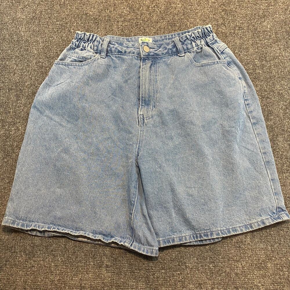 Shiny By Nature Womens Small Light Wash Blue Denim Paperbag Jean Shorts Jorts